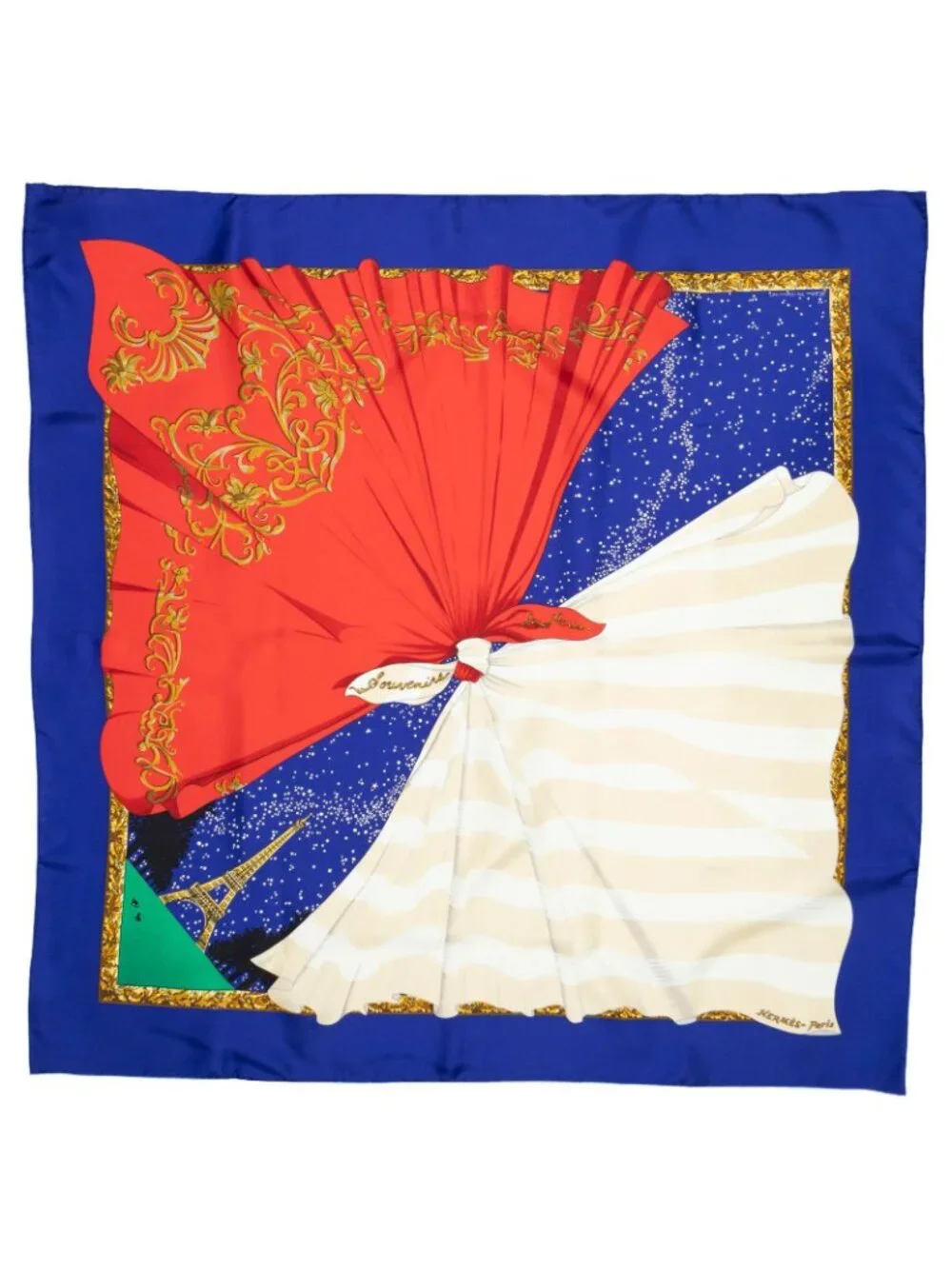 Hermes Scarf Blue Red Twill Silk